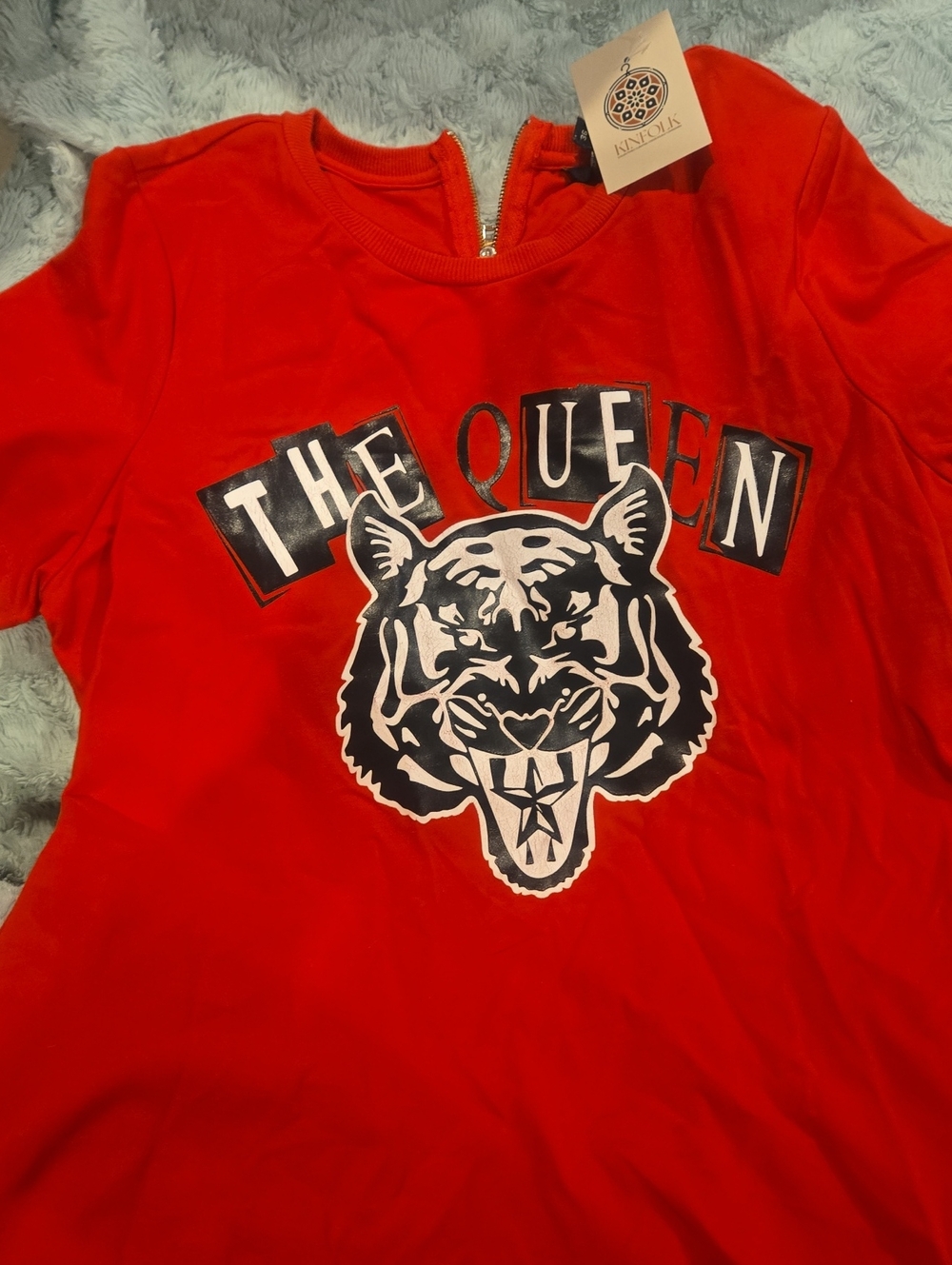 Ella Red Short Sleeve Tee/dress with Tiger Graphic and back zipper